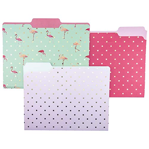Graphique Flamingo Pink File Folder Set – File Set Includes 9 Folders and 3 Unique Flamingo and Polka Dot Designs, Embellished w/Gold Foil on Durable Triple-Scored Coated Cardstock, 11.75" x 9.5" von Graphique