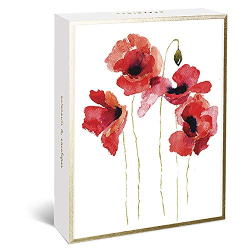 Graphique Grußkarten mit Aquarellblumen, 20 Stück, blanko Notizkarten mit Umschlägen, 4 verschiedene Blumen-Designs mit Goldfolien-Rändern, Box für personalisierte Notizen, 10,8 x 15,2 cm von Graphique