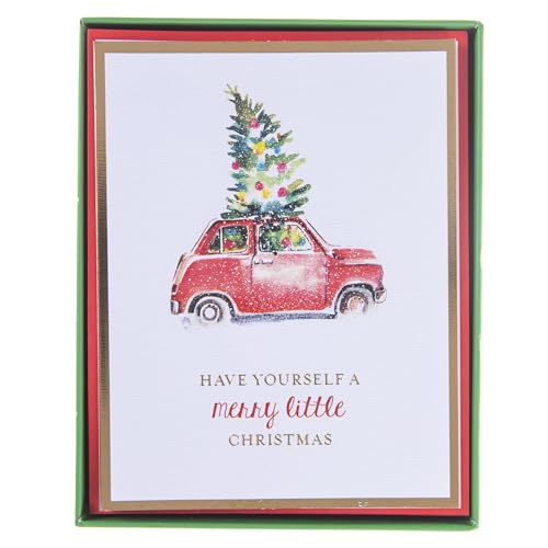 Graphique Merry Little Car Weihnachtskarten | Packung mit 15 Karten mit Umschlägen | Weihnachtsgrüße | Glitzerakzente | Set in Box | 10,8 x 14 cm von Graphique