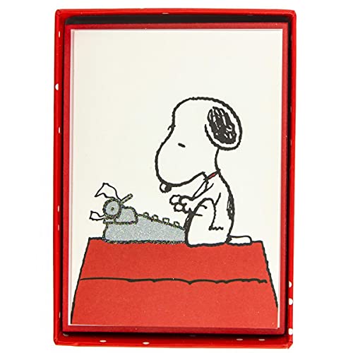 Graphique Peanuts Schreibmaschinen-Notizkarten, 16 Snoopy at Typewriter Karten verziert mit Glitzer, mit passenden Umschlägen und Aufbewahrungsbox, 8,3 x 12,1 cm von Graphique
