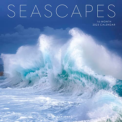 Graphique Seascapes Wandkalender – 16-Monats-Kalender 2023, 30,5 x 30,5 cm mit 3 Sprachen, 4-Monats-Vorschau und markierte Feiertage von Graphique