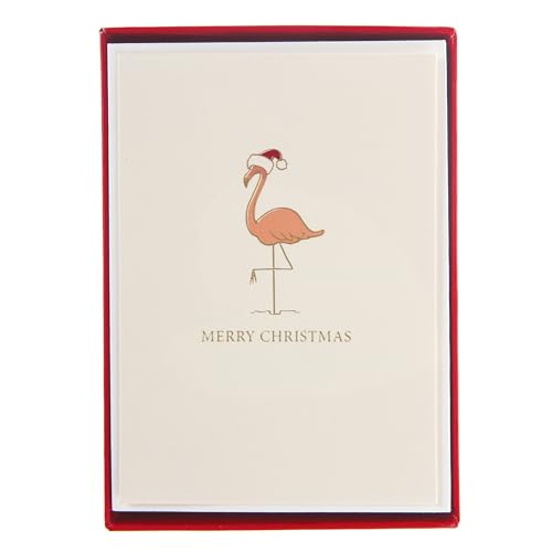 Graphique Weihnachts-Flamingo-Karten | 15 Stück Karten mit Umschlägen | Weihnachtsgrüße | La Petite Noel Collection | Goldfolien-Akzente | innen blanko | Box Set | 8,3 x 12,1 cm von Graphique