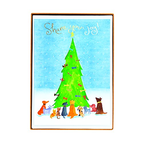 Graphique Weihnachtskarten mit Umschlägen, Weihnachtsgrüße, Goldfolie und Glitzer-Akzente, Katzen- und Hundeliebhaber, 12,1 x 16,8 cm, 15 Stück von Graphique
