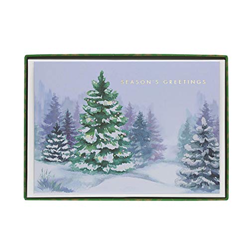 Graphique Winter Scene Boxed Cards —15 Decorated Pine Forest"Season's Greetings" Cards Decorated in Embellished Gold Foil, Christmas Cards Includes Matching Envelopes and Storage Box,4.75" x 6.625" von Graphique