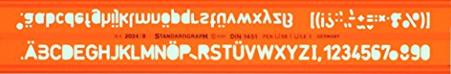 Graphoplex Trace Schablone ISO-Buchstaben, 8 mm, orange, transparent von Graphoplex
