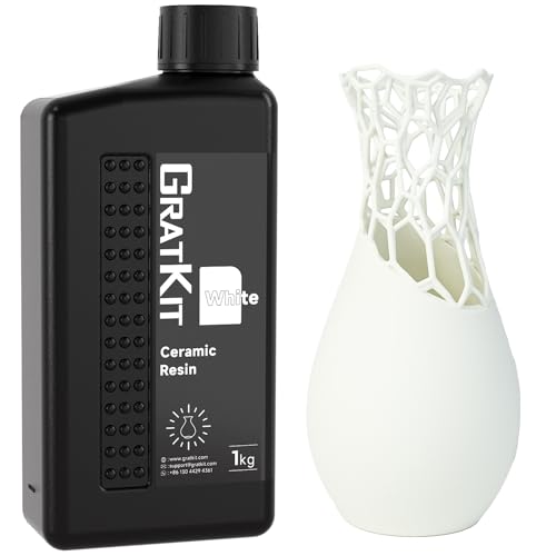 GratKit Ceramic-Like 3D-Druck Harz, 1kg Keramik-artiges UV-härtendes Resin für 405nm SLA/LCD/DLP 3D-Drucker, Hohe Temperaturbeständigkeit bis 280°C, Keramik-Optik, 1000g, Weiß von GratKit