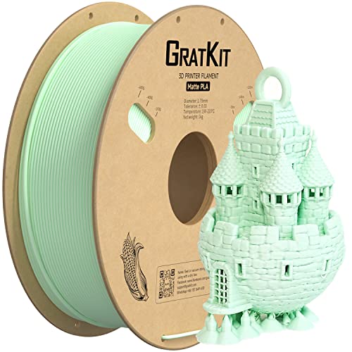 GratKit Matt PLA Filament, PLA 3D Drucker Filament 1.75mm, Maßgenauigkeit+/-0.03mm, 1kg Spule, 3D Druck Filament, PLA Matte Macaron Hell Grün von GratKit