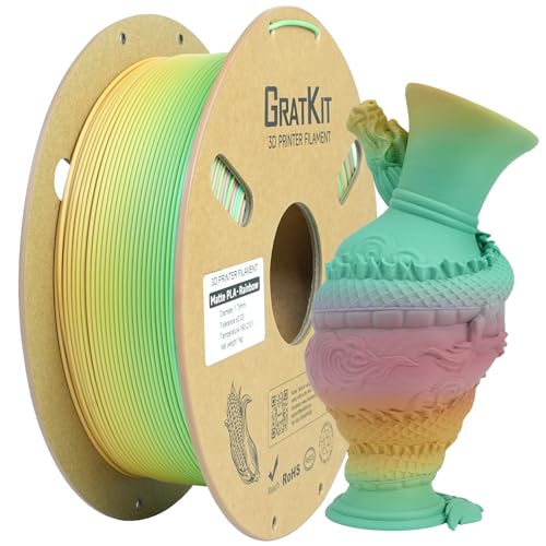 GratKit Mattes Regenbogen PLA Filament 1,75mm, 1kg Spule, Farbwechsel 3D-Drucker Matte Filament mit ±0,03mm Präzision, Mehrfarbig Farbverlauf High Speed PLA, 1000g Eternal Ember von GratKit