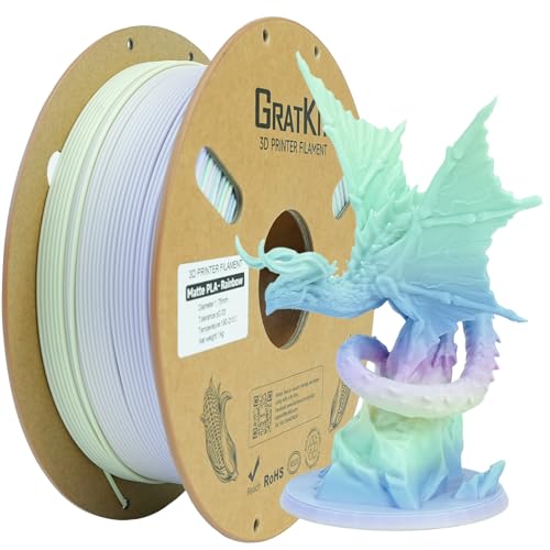 GratKit Mattes Regenbogen PLA Filament 1,75mm, 1kg Spule, Farbwechsel 3D-Drucker Matte Filament mit ±0,03mm Präzision, Mehrfarbig Farbverlauf High Speed PLA, 1000g Frosting Cake von GratKit