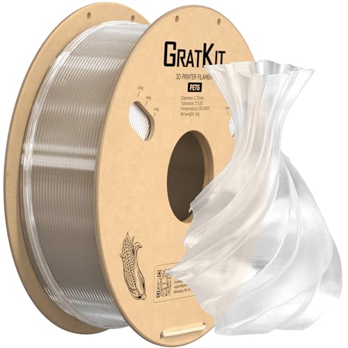 GratKit PETG 3D-Drucker Filament 1,75mm 1kg Spule, 3D-Druck Filament±0,03mm Präzision, Leicht zu drucken, Gleichmäßige Wicklung, Transparent von GratKit