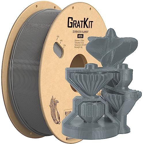 GratKit PETG 3D-Drucker Filament 1,75mm 1kg Spule, 3D-Druck Filament±0,03mm Präzision, Leicht zu drucken, Gleichmäßige Wicklung, Grau von GratKit