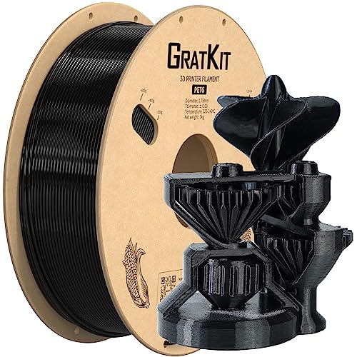 GratKit PETG Filament 1.75mm, -0.03mm, 3D Drucker Filament PETG, 1kg Spule, 3D Druck Filament PETG, Schwarz von GratKit