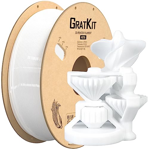 GratKit PETG Filament 1.75mm, -0.03mm, 3D Drucker Filament PETG, 1kg Spule, 3D Druck Filament PETG, Weiß von GratKit