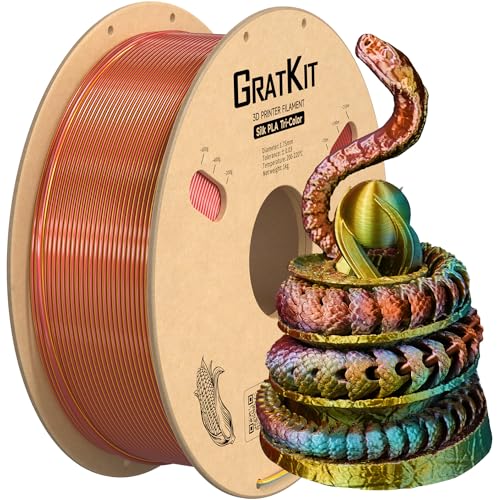GratKit Silk Dreifarbiges PLA Filament 1.75mm, -0.03mm, Coextrusion PLA Filament, 3D Drucker Filament, 1kg Spule, Tri Color PLA Filament, Seide Blau Gold Und Rot von GratKit