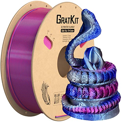GratKit Silk Dreifarbiges PLA Filament 1.75mm, -0.03mm, Coextrusion PLA Filament, 3D Drucker Filament, 1kg Spule, Tri Color PLA Filament, Seide Rosa Blau Und Silber Grau von GratKit