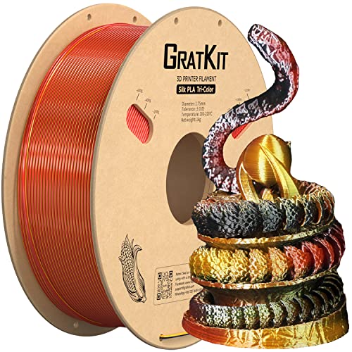 GratKit Silk Dreifarbiges PLA Filament 1.75mm, -0.03mm, Coextrusion PLA Filament, 3D Drucker Filament, 1kg Spule, Tri Color PLA Filament, Seide Schwarz Gold Und Rot von GratKit