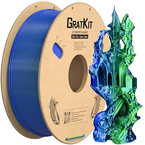 GratKit Silk Zweifarbig PLA Filament 1.75mm, -0.03mm, Coextrusion PLA Filament, 3D Drucker Filament, 1kg Spule, Dual Color PLA Filament, Seide Blau Und Grün von GratKit