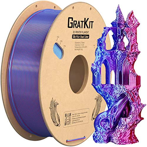 GratKit Silk Zweifarbig PLA Filament 1.75mm, -0.03mm, Coextrusion PLA Filament, 3D Drucker Filament, 1kg Spule, Dual Color PLA Filament, Seide Hellblau und Rosarot von GratKit