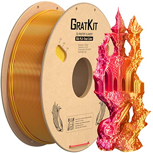 GratKit Silk Zweifarbig PLA Filament 1.75mm, -0.03mm, Coextrusion PLA Filament, 3D Drucker Filament, 1kg Spule, Dual Color PLA Filament, Seide Rot Und Gold von GratKit