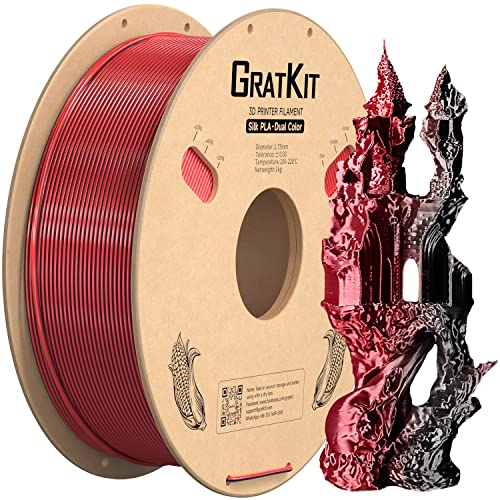 GratKit Silk Zweifarbig PLA Filament 1.75mm, -0.03mm, Coextrusion PLA Filament, 3D Drucker Filament, 1kg Spule, Dual Color PLA Filament, Seide Schwarz Und Rot von GratKit