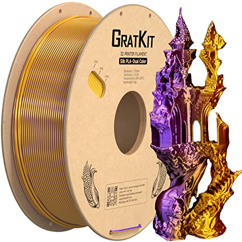 GratKit Silk Zweifarbig PLA Filament 1.75mm, -0.03mm, Coextrusion PLA Filament, 3D Drucker Filament, 1kg Spule, Dual Color PLA Filament, Seide Violett und Gold von GratKit