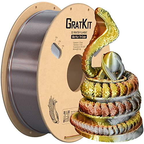 Gratkit Silk Tri-Color PLA Filament, Coextrusion PLA Filament 1.75mm, -0.03mm, 1KG/Rolle, Silk PLA Gold & Copper & Silver von GratKit