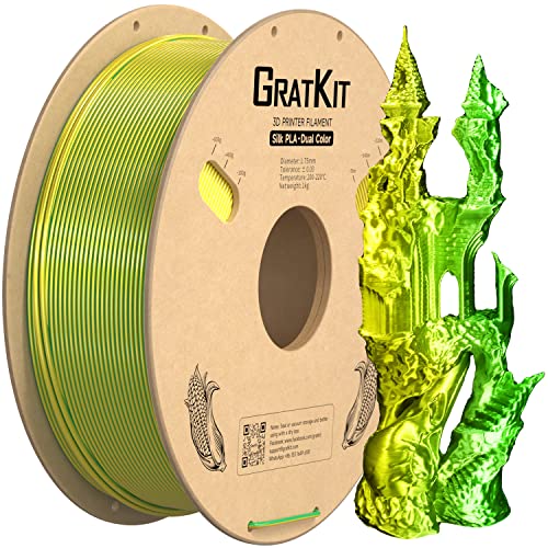 Gratkit Silk Zweifarbiges PLA-Filament, Coextrusion-PLA-Filament, 1,75 mm, -0,03 mm, 1 kg/Rolle, Seiden-PLA, Gelb und Grün von GratKit