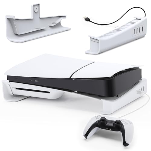 Grathia Horizontaler Ständer für PS5 Slim Konsole mit Hub, Base Stand Holder Zubehör Kompatibel mit Playstation 5 Slim Disc & Digital Edition, 1 USB-C und 4 USB-A Anschlüsse von Grathia