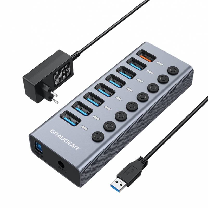 GRAUGEAR USB-HUB 7x USB 3.0 Ports + 1 USB Schnelllader retail von GrauGear