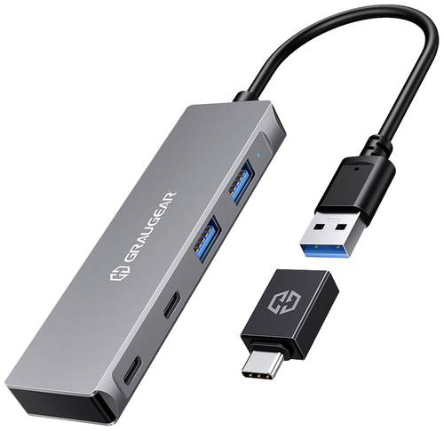 GrauGear G-HUB2A2C-AC 4 Port USB 3.2 Gen 1-Hub (USB 3.0) Silber von GrauGear