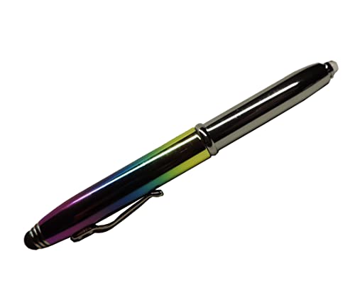 LED – Kugelschreiber Regenbogen/Rainbow u mit LED-Licht und Soft-Touchpen für Handy oder Tablet mit SOFORTGRAVUR +VORSCHAUGravur (1 Vorname) bis zu 8 Zeichen + Geschenkverpackung von GravUp