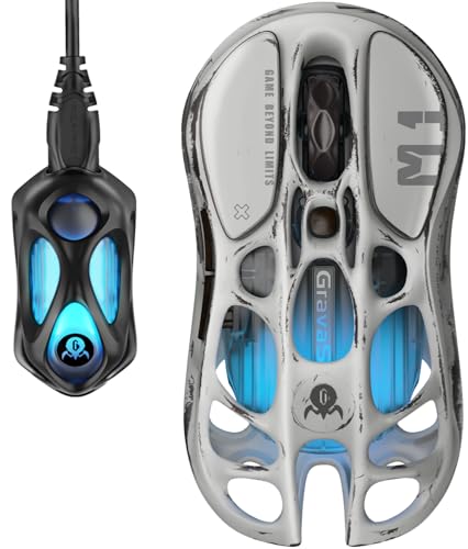 GravaStar Mercury M1 Pro Gaming-Maus, MMO-Computer-Gaming-Mäuse mit 4K-Empfänger, 26.000 DPI, 88 g leichtes ausgehöhltes Design, 5 programmierbare Tasten, 5 dynamische Lightsync-RGB-Modi, Silver Mist GravaStar Mercury M1 Pro Gaming-Maus, MMO-Computer-Gaming-Mäuse mit 4K-Empfänger, 26.000 DPI, 88 g leichtes ausgehöhltes Design, 5 programmierbare Tasten, 5 dynamische Lightsync-RGB-Modi, Silver Mist von GravaStar