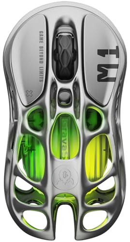 GravaStar Mercury M1 Pro Kabellose Gaming-Maus, MMO-Gaming-Maus aus Magnesiumlegierung, 26.000 DPI, 88g Leichtgewicht mit Hohlstruktur, 5 programmierbare Tasten, 5 dynamische RGB-Modi, Gunmetal-Grau von GravaStar