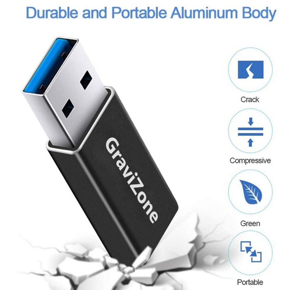 Gravizone USB Adapter USB A auf USB C Buchse OTG Ladeadapter Konverter USB-Adapter Usb-A, Usb Standard zu Usb-C, Usb Type C von Gravizone