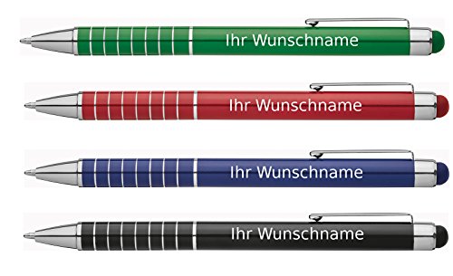 4 Touchpen Kugelschreiber mit Gravur / aus Metall / Farbe: je 1x grün, blau, schwarz, rot von Gravur by Livepac Office