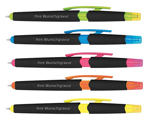 5 Touchpen Kugelschreiber mit Gravur/mit Textmarker / 5 Farben von Gravur by Livepac Office