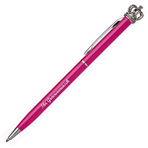 Drehkugelschreiber mit Namensgravur - aus Metall mit Krone - Farbe: pink von Gravur by Livepac Office