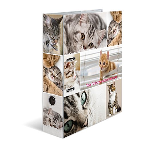Herma Motivordner mit pinkgefärbter Gravur / DIN A4 / 70mm breit / "Katzen" von Gravur by Livepac Office