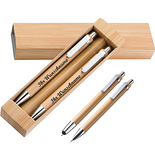 Holz Schreib-Set aus Bambus mit Gravur / Bleistift + Touchpenkugelschreiber von Gravur by Livepac Office