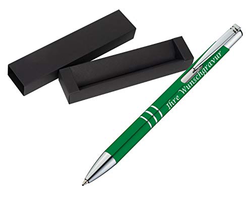 Kugelschreiber aus Metall mit Gravur / mit Pappetui / Farbe: grün von Gravur by Livepac Office