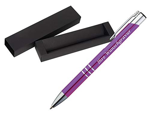 Kugelschreiber aus Metall mit Gravur / mit Pappetui / Farbe: lila von Gravur by Livepac Office