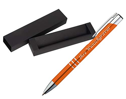Kugelschreiber aus Metall mit Gravur / mit Pappetui / Farbe: orange von Gravur by Livepac Office