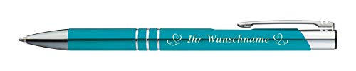 Kugelschreiber mit Gravur "Herzen" / aus Metall / Farbe: türkis von Gravur by Livepac Office
