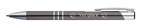 Kugelschreiber mit Gravur "Viel Glück" / aus Metall / Farbe: anthrazit von Gravur by Livepac Office
