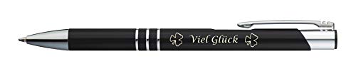 Kugelschreiber mit Gravur "Viel Glück" / aus Metall / Farbe: schwarz von Gravur by Livepac Office
