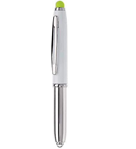 LED Touchpen Kugelschreiber mit Namensgravur - silber/weiß mit grünen Stylus von Gravur by Livepac Office