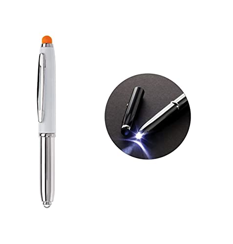 LED Touchpen Kugelschreiber mit Namensgravur - silber/weiß mit orangen Stylus von Gravur by Livepac Office