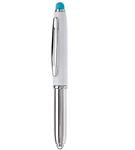 LED Touchpen Kugelschreiber mit Namensgravur - silber/weiß mit türkisen Stylus von Gravur by Livepac Office