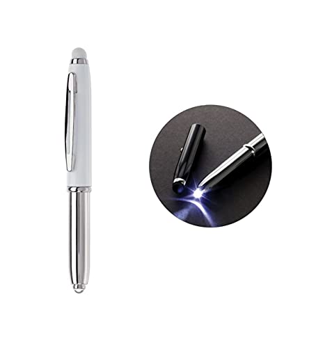 LED Touchpen Kugelschreiber mit Namensgravur - silber/weiß mit weißen Stylus von Gravur by Livepac Office