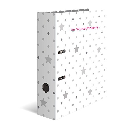 Motivordner mit pinkgefärbter Gravur / DIN A4 / 70mm breit / "Sterne" von Gravur by Livepac Office